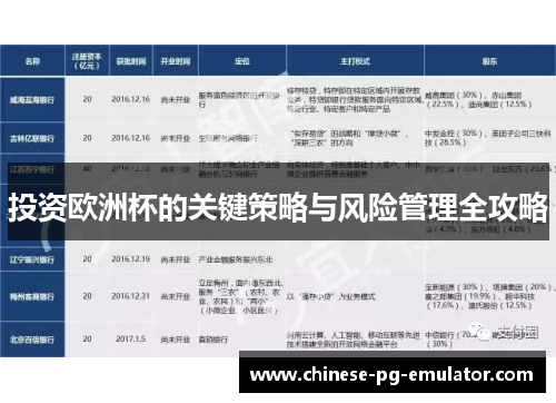 投资欧洲杯的关键策略与风险管理全攻略 投资欧洲杯的关键策略与风险管理全攻略